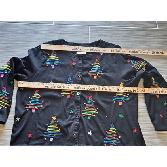 Michael Simon Christmas 1XL Womens Cardigan Sweater Button Black Embroidered - Picture 6 of 9